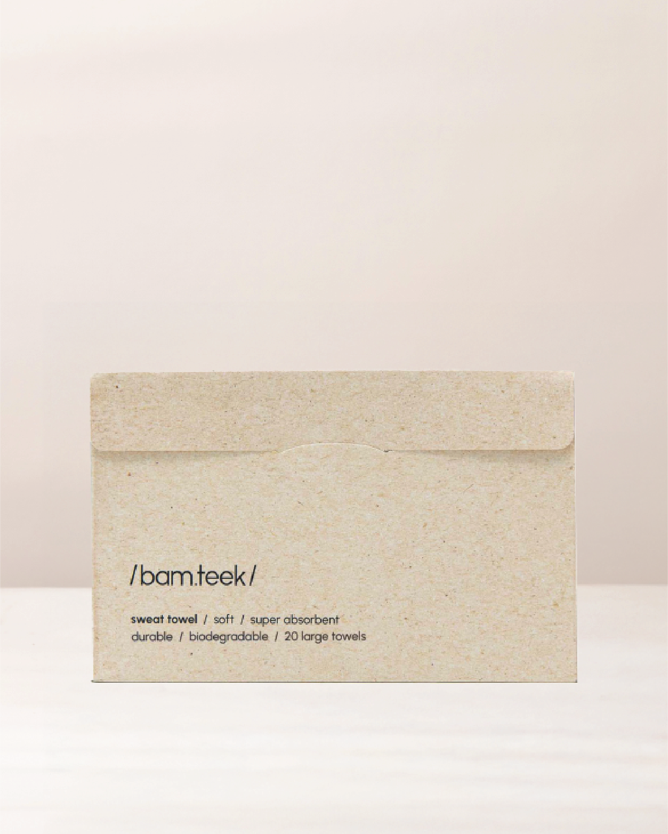 Bamteek Jordan Sweat Towel packaging featuring biodegradable, super absorbent design for active skincare.